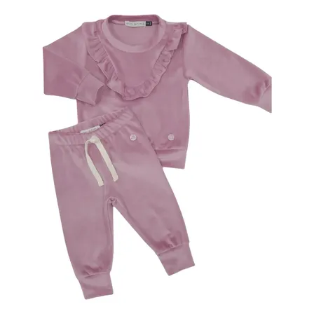 Conjunto Plush Buzo Jogger Abrigo Invierno Mini Ánima Bebé Volado Ciruela 8-12 Meses