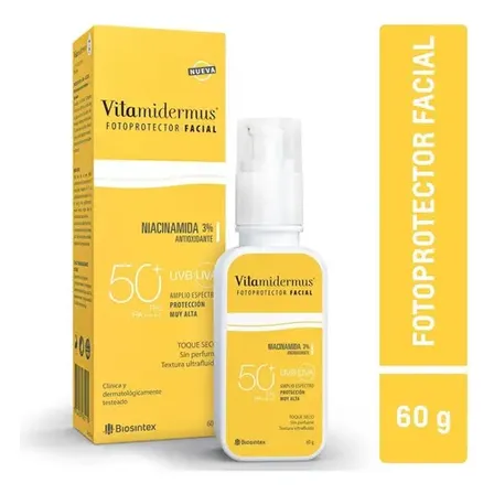 Protector Solar Facial Vitamidermus FPS 50 Ultrafluido Sin Perfume 60g