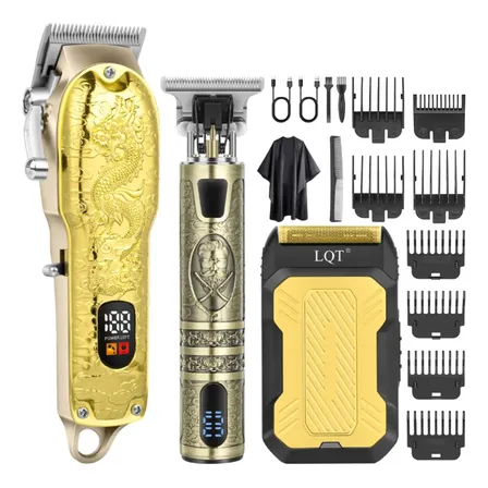 Kit 3 Piezas Cortadora Afeitadora Barba Hombre Dorado