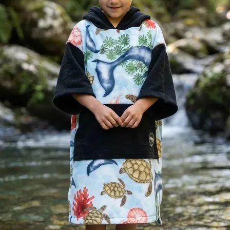 Poncho De Toalla Niños Unisex Pocket Secado Rapido - Grins Oceánico 2