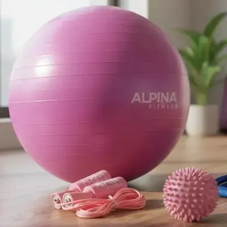 Kit Pelota Pilates Yoga Soga Salto Pelota Rehabilitacion Inflador Alpina AKE-06 Rosa 45 Cm