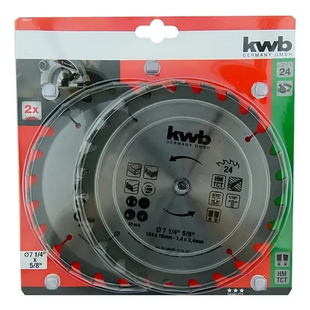 2 Discos Para Sierra Circular 184 Mm X 16 Mm 24 Dientes Kwb