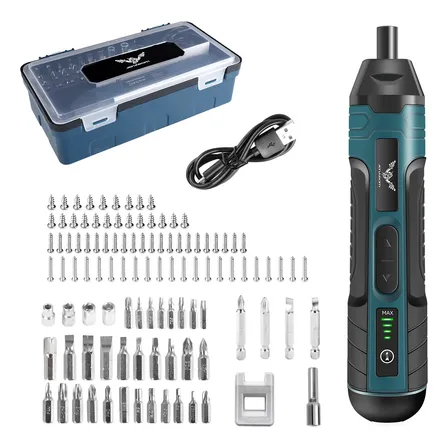 Blue Cordless Electric Screwdriver Household Diy Tool 105pcs