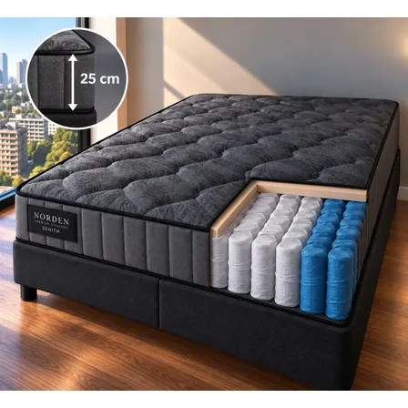 Colchón Norden Zenith Híbrido Resortes En Caja 2 Plazas 140 x 190 x 25cm altura Negro Espuma de Alta Densidad 28D