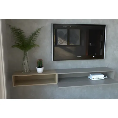 Rack Tv Colgante Recibidor Living Moderno Estantes Color Gris oscuro