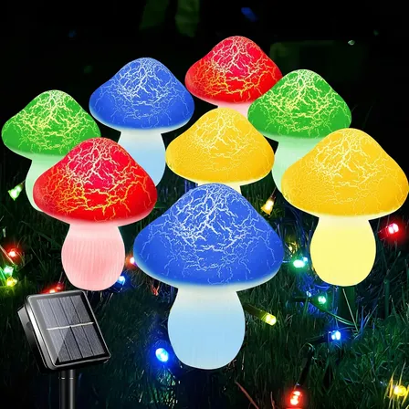 Luces Solares Jardín Hongos 8 Led 8 Modos Blanco Calido