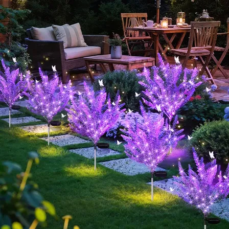 Lámpara Solar Estaca Lavanda 7 Flores Jardín Purple