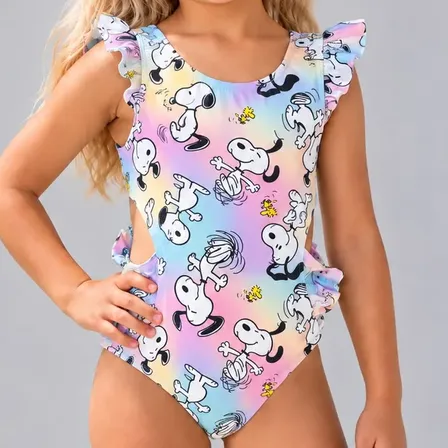 Malla Enteriza Entera Nena C/ Volados Talle 4 Al 14 Premium Multicolor Snoppy Sirena 8