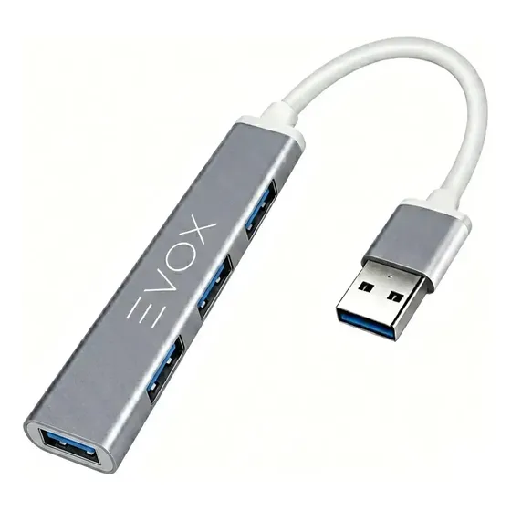Hub USB 3.0 Evox - Multipuerto 4 en 1 - 4 Puertos USB 3.0 - Carcasa Aluminio - 5 gbps - 0.15 Metros - Premium Portatil - Para Macbook Teclado Disco rigido Mouse Pendrive Impresora PC - NFBIA
