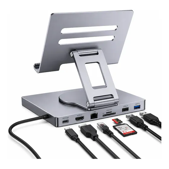Hub Usbc 7-1 Soporte Tablet Notebook Regulable Aluminio Hdmi