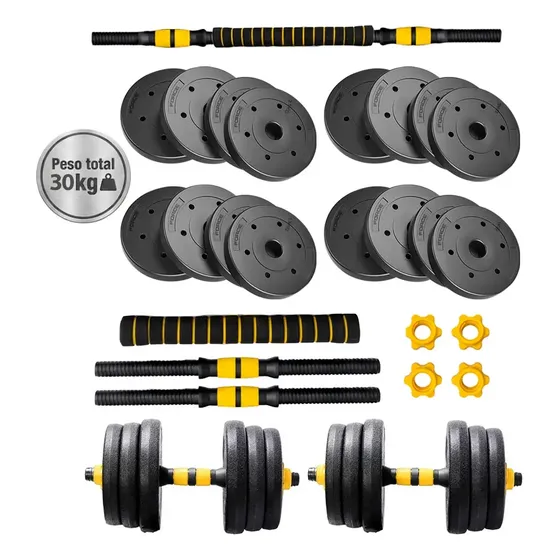 Kit Mancuernas Y Barra Force By Gadnic 30 Kg Discos Pvc Conversor A Rosca Entrenamiento Completo