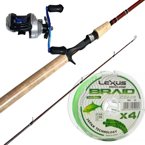 Combo Bait Cast Caña Shimano 2 Tramos Reel Multi