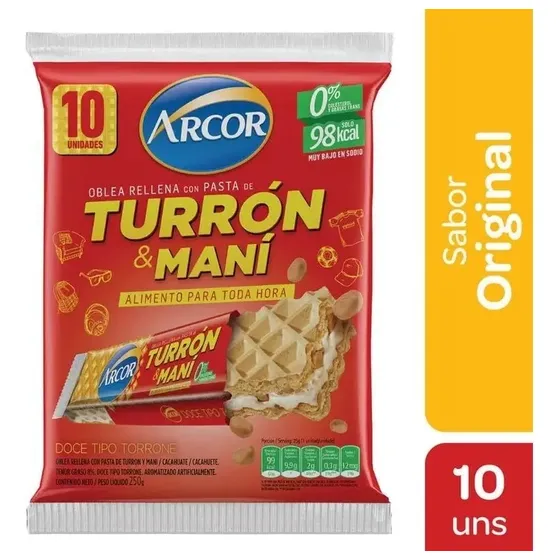 Turrón Arcor Oblea Rellena De Pasta De Mani X 10 Unidades