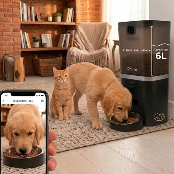 Comedero Smart Automático Para Mascotas Philco Pf005cpp 6 Litros Con Cámara Hd