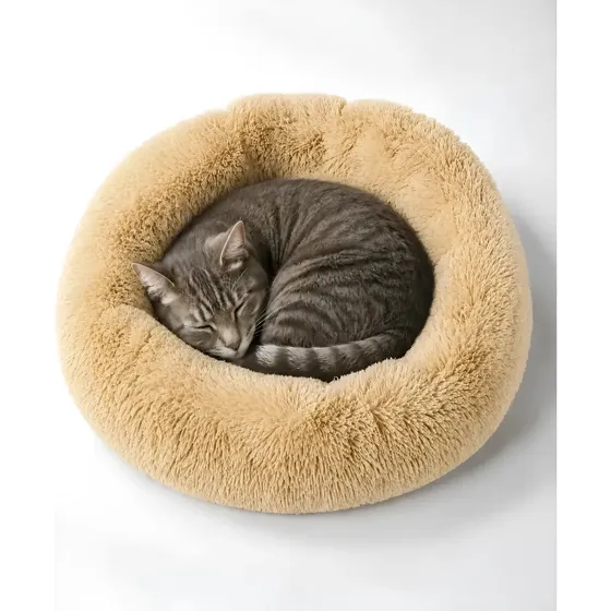 Cama Antiestrés Para Perros Y Gatos Nido 40cm Suave Beige Oscura