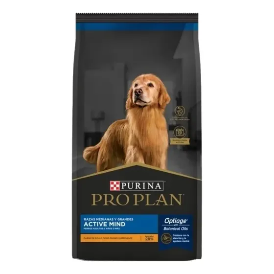 Alimento Purina Pro Plan OptiAge Active Mind para Perro Senior de Razas Medianas y Grandes Sabor Pollo y Arroz en Bolsa de 15 Kg