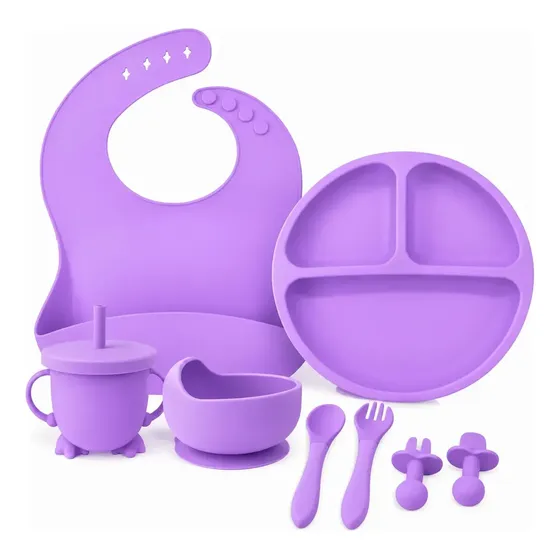 Set Alimentacion Bebe Plato Antideslizante Silicona 8 Piezas