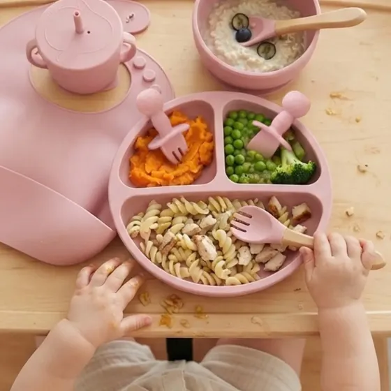 Set Vajilla Infantil Silicona Bebe Plato Vaso Cubiertos