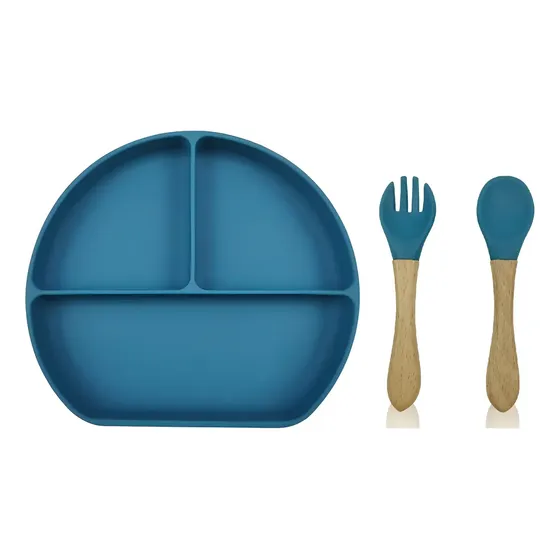 Plato Silicona Baby Pops Antideslizante 3 Compartimentos Azul Marino