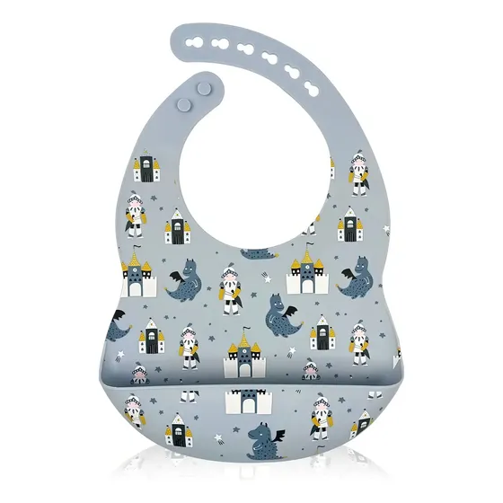 Babero Silicona Con Bolsillo Premium Regulable Estampas Flex Dragón