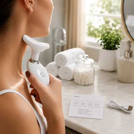 Masajeador Facial Cuello Mtl Microcorriente Luz Led Blanco