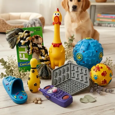 Kit Antiestrés Perro Lamedor + Pelota Dosificadora Alimento