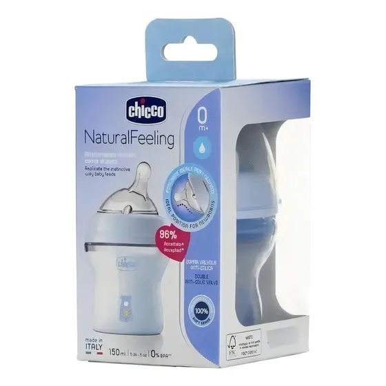 Mamadera Chicco Recien Nacido 0m+ 150ml Varon Natural Feeling Color Celeste