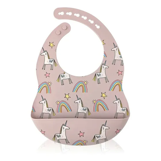 Babero Silicona Bebé Baby Pops Impermeable Con Bolsillo Unicornio