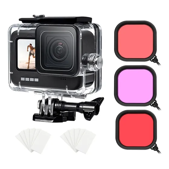 Impermeable Para Gopro Hero 13/12/11/10/9 Negro + 3 Filtros