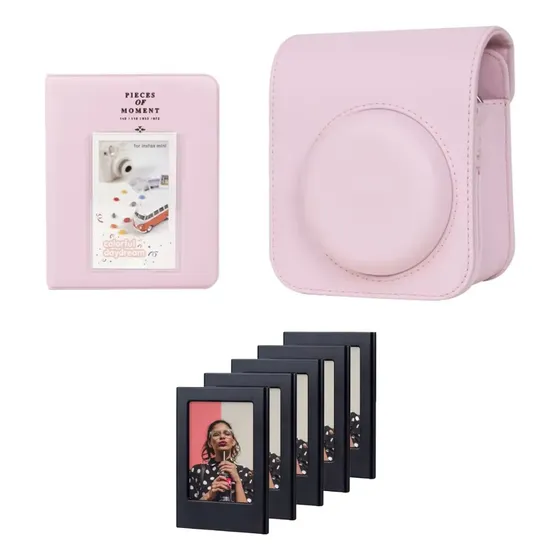 Funda Instax Mini 12 + Álbum 64 Fotos + 5 Marcos Magnéticos