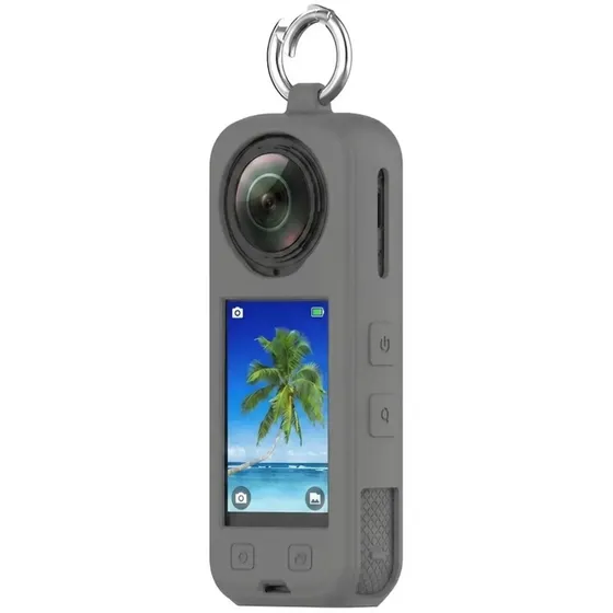 Funda Silicona Para Insta360 X5 Norcel Protector Con Mosqueton Antigolpes Para Camara De Accion Color Gris