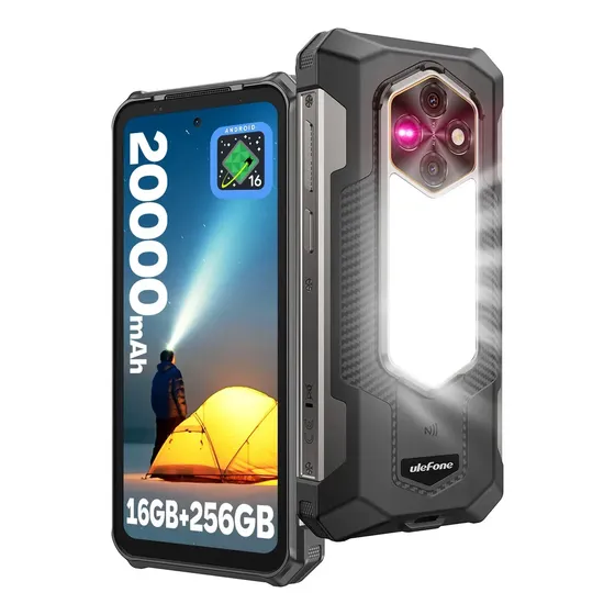 Celular Ulefone Rugking 5 Pro Phone Robusto 256 GB ROM 16 GB RAM 20000 mAh Android 15 Altavoz Grande Super Luz De Camping