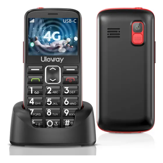 Uleway Teléfono Móvil Para Adultos Mayores, 4g Lte, Botón Sos, Botones Grandes, Volumen Alto, Larga Espera, Linterna, Fm, Cámara, 2,4 Pulgadas