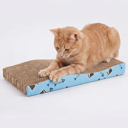 Rascador Ondulado Diseño Pescado Cartón Premium Gatos Celeste