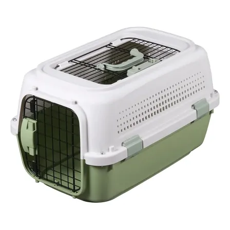 Transportin Mascotas Metálico 2 Puertas Bandeja Comedero Verde