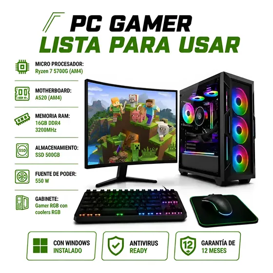 Pc Gamer Completa Ryzen 7 5700g 16gb 500gb Wifi + Mon 27!