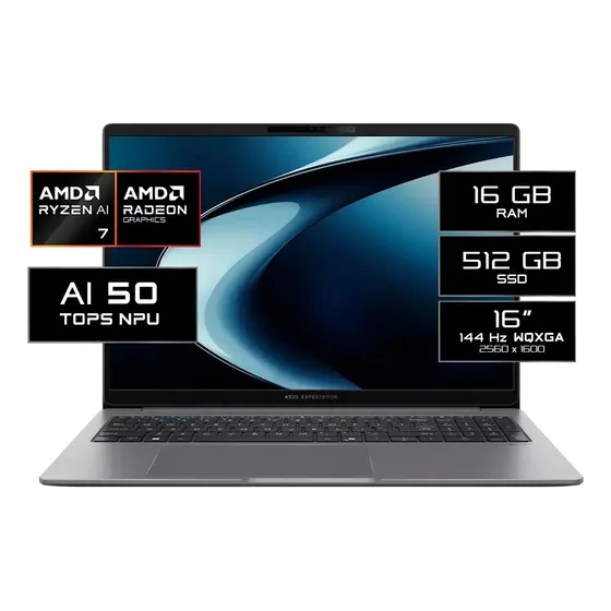 Notebook Asus ExpertBook P3 de 16" WQXGA con Ryzen AI 7, 16 GB de RAM y 512 GB SSD