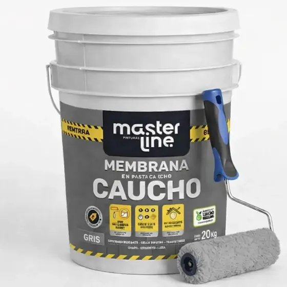 Kit Reparador De Techos Membrana Cauchogoma Masterline Liquida 20 Lts Gris + Rodillo 22cm Migliore Impermeabilizante Reparador Exterior Alto Espesor Proteger Techos Terrazas Y Chapas Termico