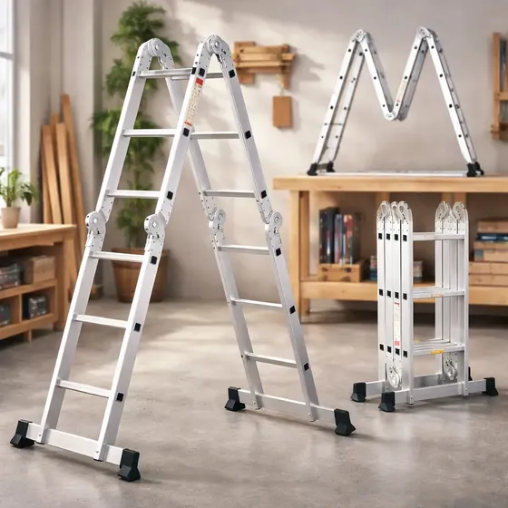 Escalera De Aluminio Articulada 12 Escalones Antideslizante Multiproposito Ajustable Portatil Calidad Durabilidad Resistente Todo Tipo de Trabajo Reforzada Firme Liviana Transportable Funcional