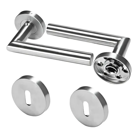Manija Puerta Picaporte Doble Balancin Acero Inox Dannok Plateado