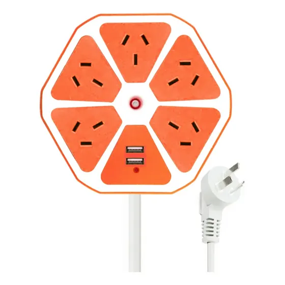Zapatilla Alargue Toma Corriente 5 Enchufes 2 Usb LIBERCAM ALARG-3 Multiple Universal Color Naranja