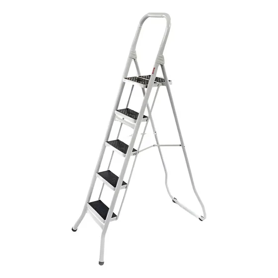 Escalera Reforzada Metalica Soporta 150kg 5 Escalones Tijera Color Blanco