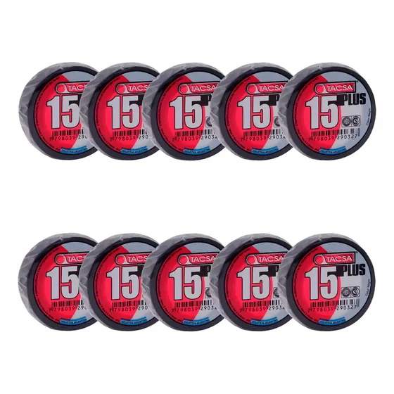 Tacsa cinta aisladora negra 15 PLUS pack x10 unidades