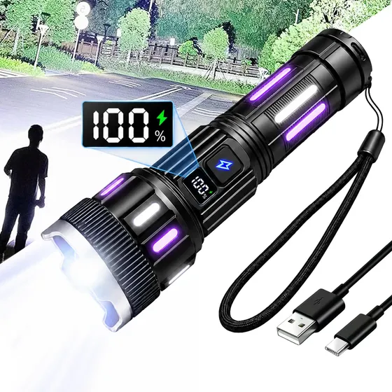 Linterna Pantalla Led Digital Luz Blanca Zoom 5modos Usb Sos