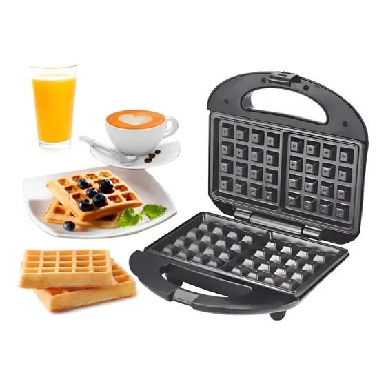 Waflera Electrica Antiadherente Teflon Metalica Wafles Cocin Negro