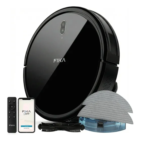 Aspiradora Robot Trapeadora Fika Limpieza Nexos Giroscópica Pelos Mascotas App Wifi Color Negro