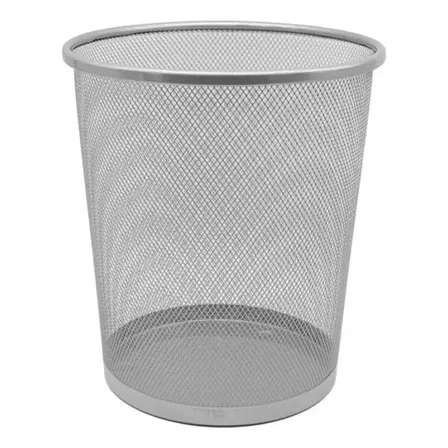 Cesto Oficina Papelero Tacho De Basura Metálico 34 Cm Grande Color Plateado