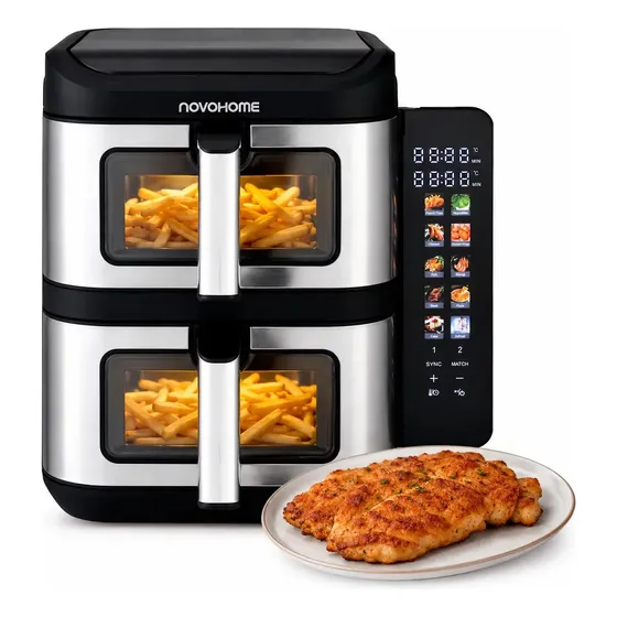 Freidora De Aire Novohome Doble Canasto 12 L Airfryer 6L + 6L Digital Panel Tactil Pantalla Color Vertical 1700 W