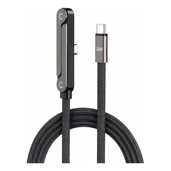 Cable USB-C a USB-C de 240W con Soporte Plegable Integrado y Conector de 90 Grados para Gamer y Profesional