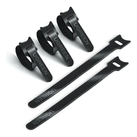 Tira Organizadora De Cable Ugreen - Cinta con Velcro Autoadhesivo x20 - 15 Centimetros Color Negro Premium - Precinto Pasacables para Auto / PC / Instrumentos electordomesticos / Cables - LP401-20245